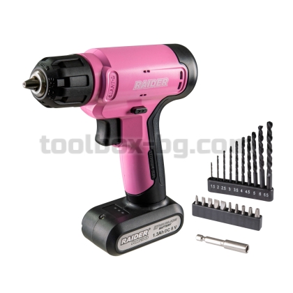 Акумулаторна Бормашина  Raider Power Tools. 8V 1.3Ah 20Nm 21 аксесоари куфар RD-CDL37