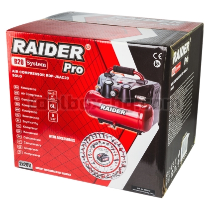 Компресор Raider Pro R20 40V 6L 98L/min 9bar аксесо. Solo RDP-J6AC20 Без Батерия и Зарядно