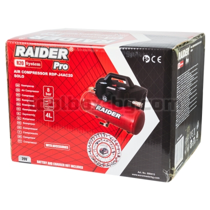 R20 Компресор Raider Pro R20 4L 32L/min 8bar аксесо. Solo RDP-J4AC20 Без Батерия и Зарядно