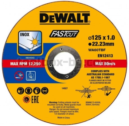 Режещ диск FASTcut за метал 125x1x22.2 комплект от 100 броя DeWALT DT20540