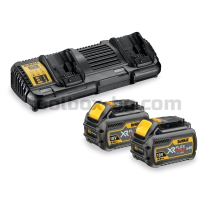 DeWALT Безжичен Ударен Гайковерт, 1/2", 18V + DeWalt FlexVolt 2x батерия 54V / 108 Wh (6.0 Ah) + зарядно устройство DCB 132